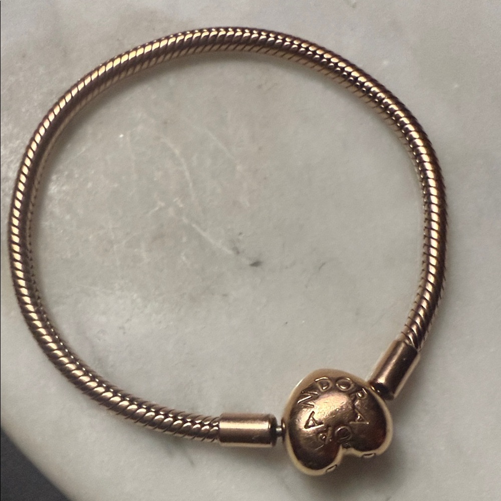 Pandora Rose Gold Tone Heart Clasp Snake Bracelet - Picture 8 of 9